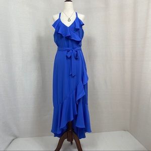 Elegant Blue Ruffle Maxi Dress